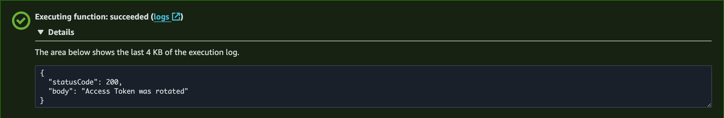 After uploading the source code, let’s test our Lambda function to confirm if it successfully rotates the Access Token in the Secrets Manager.
