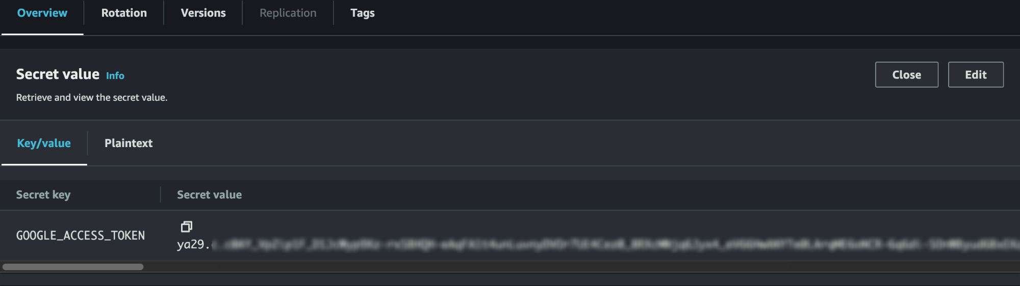 By checking the Secret in the Secrets Manager, we can verify that the Secret has indeed been updated.