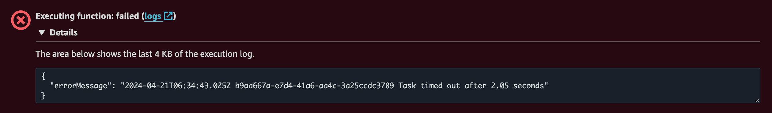 Note: If the execution fails with a Task timed-out error, we can resolve this problem by extending the timeout duration.