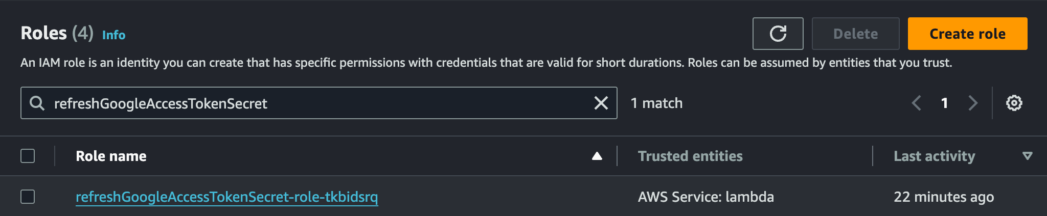 Now that we have created a policy to allow updating our Secret in the Secrets Manager, let’s proceed to link this policy under the Lambda function’s role.